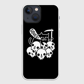 Чехол для iPhone 13 mini с принтом Котик в Петрозаводске,  |  | animal | cat | evil | halloween | meme | skull | soul | душа | животное | животные | зло | зубы | коса | кот | кот мем | котенок | кошка | лапки | мем | прикол | скелет | хэллоуин | череп