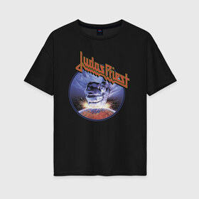 Женская футболка хлопок Oversize с принтом Juda Priest в Петрозаводске, 100% хлопок | свободный крой, круглый ворот, спущенный рукав, длина до линии бедер
 | album | judas priest | metal | music | rock | джудас прист | метал | рок