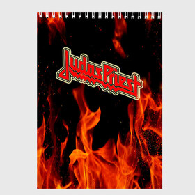 Скетчбук с принтом JUDAS PRIEST в Петрозаводске, 100% бумага
 | 48 листов, плотность листов — 100 г/м2, плотность картонной обложки — 250 г/м2. Листы скреплены сверху удобной пружинной спиралью | Тематика изображения на принте: firepower | judas priest | бог металла | джудас прист | иуда прист | музыка | роб хэлфорд | рок | рок н ролл | хэви метал