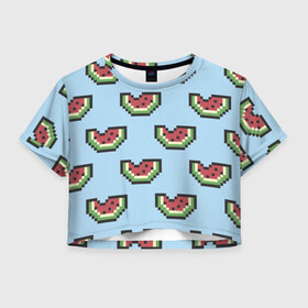 Женская футболка Crop-top 3D с принтом Пиксельный арбуз в Петрозаводске, 100% полиэстер | круглая горловина, длина футболки до линии талии, рукава с отворотами | minecraft | арбуз | арбузы | майнкрафт | пиксели | пиксель | фрукт | фрукты | ягода | ягоды