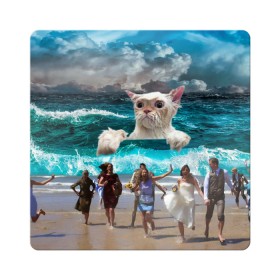 Магнит виниловый Квадрат с принтом Морской Кошак в Петрозаводске, полимерный материал с магнитным слоем | размер 9*9 см, закругленные углы | cat | mem | mems | вода | волны | кот | котейка | котик | кошак | кошка | мем | мем с котом | мемы | мемы с котом | мокрый кот | море | морской кот | морской кошак | облака | океан | прикол | приколы | тучи | шторм