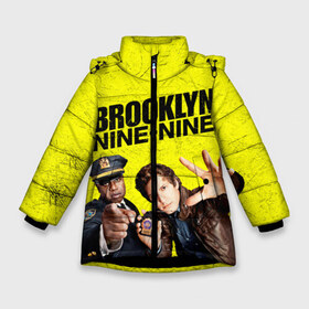 Зимняя куртка для девочек 3D с принтом Brooklyn Nine-Nine в Петрозаводске, ткань верха — 100% полиэстер; подклад — 100% полиэстер, утеплитель — 100% полиэстер. | длина ниже бедра, удлиненная спинка, воротник стойка и отстегивающийся капюшон. Есть боковые карманы с листочкой на кнопках, утяжки по низу изделия и внутренний карман на молнии. 

Предусмотрены светоотражающий принт на спинке, радужный светоотражающий элемент на пуллере молнии и на резинке для утяжки. | Тематика изображения на принте: 7 сезон | 99 участок | brooklyn nine nine | бруклин | бруклин 9 9 | комедия