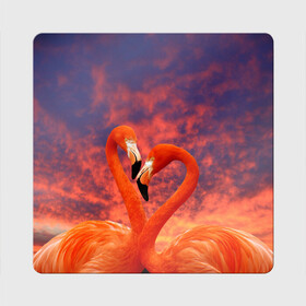 Магнит виниловый Квадрат с принтом Flamingo Love в Петрозаводске, полимерный материал с магнитным слоем | размер 9*9 см, закругленные углы | 14 февраля | 8 марта | валентинов день | верность | влюбленность | влюбленные | вместе | вместе навсегда | девушке | женат | женский день | женский праздник | закат | замужем | кружка | любимая