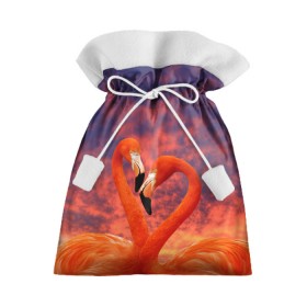 Подарочный 3D мешок с принтом Flamingo Love в Петрозаводске, 100% полиэстер | Размер: 29*39 см | Тематика изображения на принте: 14 февраля | 8 марта | валентинов день | верность | влюбленность | влюбленные | вместе | вместе навсегда | девушке | женат | женский день | женский праздник | закат | замужем | кружка | любимая