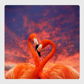 Магнитный плакат 3Х3 с принтом Flamingo Love в Петрозаводске, Полимерный материал с магнитным слоем | 9 деталей размером 9*9 см | 14 февраля | 8 марта | валентинов день | верность | влюбленность | влюбленные | вместе | вместе навсегда | девушке | женат | женский день | женский праздник | закат | замужем | кружка | любимая
