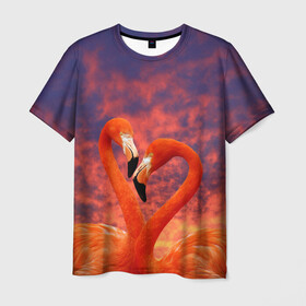Мужская футболка 3D с принтом Flamingo Love в Петрозаводске, 100% полиэфир | прямой крой, круглый вырез горловины, длина до линии бедер | 14 февраля | 8 марта | валентинов день | верность | влюбленность | влюбленные | вместе | вместе навсегда | девушке | женат | женский день | женский праздник | закат | замужем | кружка | любимая