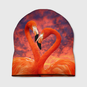 Шапка 3D с принтом Flamingo Love в Петрозаводске, 100% полиэстер | универсальный размер, печать по всей поверхности изделия | Тематика изображения на принте: 14 февраля | 8 марта | валентинов день | верность | влюбленность | влюбленные | вместе | вместе навсегда | девушке | женат | женский день | женский праздник | закат | замужем | кружка | любимая