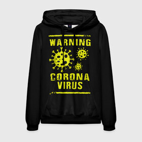 Мужская толстовка 3D с принтом Warning Corona Virus в Петрозаводске, 100% полиэстер | двухслойный капюшон со шнурком для регулировки, мягкие манжеты на рукавах и по низу толстовки, спереди карман-кенгуру с мягким внутренним слоем. | 2019 | 2019 ncov | 2020 | corona | coronavirus | market | ncov | pneumonia | seafood | virus | warning | wuhan | вирус | внимание | китай | коронавирус | осторожно | ухань | уханьский коронавирус | штамм