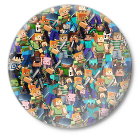 Значок с принтом MINECRAFT ПЕРСОНАЖИ в Петрозаводске,  металл | круглая форма, металлическая застежка в виде булавки | game | minecraft | блоки | игра | квадраты | компьютерная игра | крипер | майнкрафт | персонажи