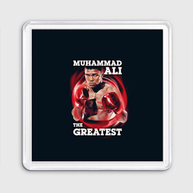 Магнит 55*55 с принтом Muhammad Ali в Петрозаводске, Пластик | Размер: 65*65 мм; Размер печати: 55*55 мм | Тематика изображения на принте: ali | muhammad ali | the greatest | али | бокс | мухамед али | мухаммед али