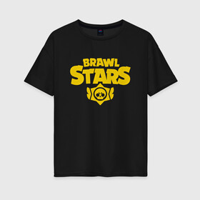 Женская футболка хлопок Oversize с принтом Brawl Stars GOLD в Петрозаводске, 100% хлопок | свободный крой, круглый ворот, спущенный рукав, длина до линии бедер
 | brawl | brawl stars | gold | leon | leon selly | leon shark | shark | stars | бравл старс | брол старс | игра | леон | мобильная игра | мобильные игры