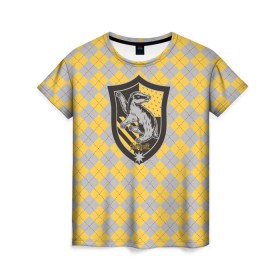 Женская футболка 3D с принтом Coat of Hufflepuff в Петрозаводске, 100% полиэфир ( синтетическое хлопкоподобное полотно) | прямой крой, круглый вырез горловины, длина до линии бедер | vdgerir | гарри поттер | гриффиндор | дамблдор | добби | слизерин | хогвартс