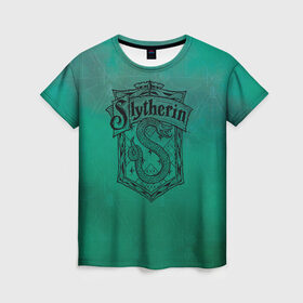Женская футболка 3D с принтом Coat of Slytherin в Петрозаводске, 100% полиэфир ( синтетическое хлопкоподобное полотно) | прямой крой, круглый вырез горловины, длина до линии бедер | vdgerir | гарри поттер | гриффиндор | дамблдор | добби | слизерин | хогвартс