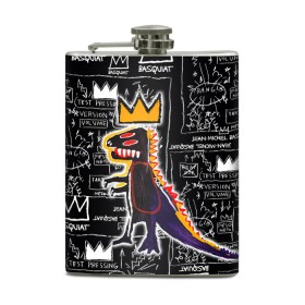 Фляга с принтом Basquiat Dinosaur в Петрозаводске, металлический корпус | емкость 0,22 л, размер 125 х 94 мм. Виниловая наклейка запечатывается полностью | Тематика изображения на принте: art | louis vuitton | lv