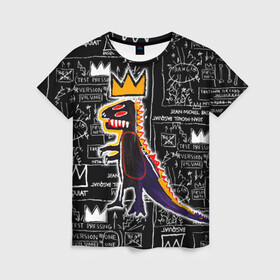 Женская футболка 3D с принтом Basquiat Dinosaur в Петрозаводске, 100% полиэфир ( синтетическое хлопкоподобное полотно) | прямой крой, круглый вырез горловины, длина до линии бедер | art | louis vuitton | lv