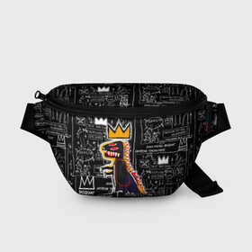 Поясная сумка 3D с принтом Basquiat Dinosaur в Петрозаводске, 100% полиэстер | плотная ткань, ремень с регулируемой длиной, внутри несколько карманов для мелочей, основное отделение и карман с обратной стороны сумки застегиваются на молнию | art | louis vuitton | lv