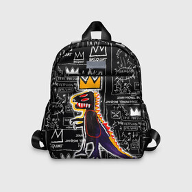 Детский рюкзак 3D с принтом Basquiat Dinosaur в Петрозаводске, 100% полиэстер | лямки с регулируемой длиной, сверху петелька, чтобы рюкзак можно было повесить на вешалку. Основное отделение закрывается на молнию, как и внешний карман. Внутри дополнительный карман. По бокам два дополнительных кармашка | art | louis vuitton | lv