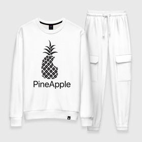 Женский костюм хлопок с принтом PineApple в Петрозаводске, 100% хлопок | на свитшоте круглая горловина, мягкая резинка по низу. Брюки заужены к низу, на них два вида карманов: два 