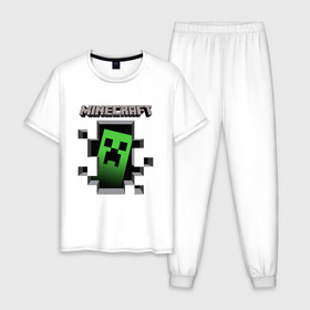 Мужская пижама хлопок с принтом Minecraft в Петрозаводске, 100% хлопок | брюки и футболка прямого кроя, без карманов, на брюках мягкая резинка на поясе и по низу штанин
 | minecraft | roblox | выживание | игра | майн | майнкрафт | роблокс