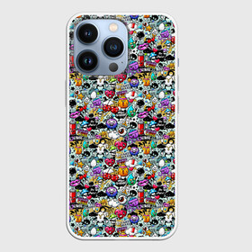 Чехол для iPhone 13 Pro с принтом Stickerboom в Петрозаводске,  |  | Тематика изображения на принте: art | bomb | graffiti | hearts | monsters | stars | stickerboom | stickers | texture | арт | бомба | вишня | граффити | звезды | монстры | мороженое | сердечки | стикербум | стикеры | текстура