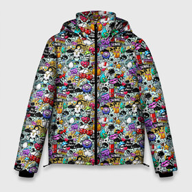 Мужская зимняя куртка 3D с принтом Stickerboom в Петрозаводске, верх — 100% полиэстер; подкладка — 100% полиэстер; утеплитель — 100% полиэстер | длина ниже бедра, свободный силуэт Оверсайз. Есть воротник-стойка, отстегивающийся капюшон и ветрозащитная планка. 

Боковые карманы с листочкой на кнопках и внутренний карман на молнии. | art | bomb | graffiti | hearts | monsters | stars | stickerboom | stickers | texture | арт | бомба | вишня | граффити | звезды | монстры | мороженое | сердечки | стикербум | стикеры | текстура