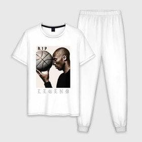Мужская пижама хлопок с принтом Kobe - RIP Legend в Петрозаводске, 100% хлопок | брюки и футболка прямого кроя, без карманов, на брюках мягкая резинка на поясе и по низу штанин
 | basketball | black | bryant | game | james | kobe | kobebryant | lakers | lebron | los angeles | mamba | nba | rip | slam dunk | баскетбол | баскетболист | брайант | браянт | джеймс | игрок | коби | леброн | лейкерс | лос анджеле