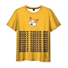 Мужская футболка 3D с принтом dont touch me в Петрозаводске, 100% полиэфир | прямой крой, круглый вырез горловины, длина до линии бедер | Тематика изображения на принте: banana | cat | dont touch me | mem | банан | грустный кот | дурка | кот | коты | кошки | постирония | приколы | прикольные коты | прикольные надписи | смешные коты | ьуь