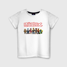Детская футболка хлопок с принтом ROBLOX в Петрозаводске, 100% хлопок | круглый вырез горловины, полуприлегающий силуэт, длина до линии бедер | game | gamer | logo | minecraft | roblox | simulator | игра | конструктор | лого | майнкрафт | симулятор | строительство | фигура