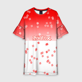 Детское платье 3D с принтом ROBLOX в Петрозаводске, 100% полиэстер | прямой силуэт, чуть расширенный к низу. Круглая горловина, на рукавах — воланы | Тематика изображения на принте: 3d | roblox | игра | лого | логотип | надпись | онлайн | платформа | роблокс | эмблема