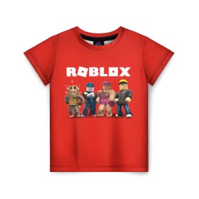 Детская футболка 3D с принтом ROBLOX в Петрозаводске, 100% гипоаллергенный полиэфир | прямой крой, круглый вырез горловины, длина до линии бедер, чуть спущенное плечо, ткань немного тянется | Тематика изображения на принте: roblox | игра | компьютерная игра | логотип | онлайн | онлайн игра | роблакс | роблокс