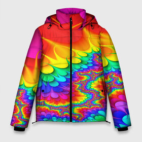 Мужская зимняя куртка 3D с принтом TIE-DYE в Петрозаводске, верх — 100% полиэстер; подкладка — 100% полиэстер; утеплитель — 100% полиэстер | длина ниже бедра, свободный силуэт Оверсайз. Есть воротник-стойка, отстегивающийся капюшон и ветрозащитная планка. 

Боковые карманы с листочкой на кнопках и внутренний карман на молнии. | Тематика изображения на принте: abstract | abstraction | color | fractal | geometry | paitnt | polygon | polygonal | psy | абстракция | геометрия | краски | неоновые | полигоны | психоделика | фрактал