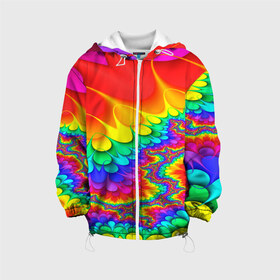 Детская куртка 3D с принтом TIE-DYE в Петрозаводске, 100% полиэстер | застежка — молния, подол и капюшон оформлены резинкой с фиксаторами, по бокам — два кармана без застежек, один потайной карман на груди, плотность верхнего слоя — 90 г/м2; плотность флисового подклада — 260 г/м2 | Тематика изображения на принте: abstract | abstraction | color | fractal | geometry | paitnt | polygon | polygonal | psy | абстракция | геометрия | краски | неоновые | полигоны | психоделика | фрактал