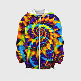 Детская куртка 3D с принтом TIE-DYE COLOR в Петрозаводске, 100% полиэстер | застежка — молния, подол и капюшон оформлены резинкой с фиксаторами, по бокам — два кармана без застежек, один потайной карман на груди, плотность верхнего слоя — 90 г/м2; плотность флисового подклада — 260 г/м2 | Тематика изображения на принте: abstract | abstraction | color | fractal | geometry | paitnt | polygon | polygonal | psy | абстракция | геометрия | краски | неоновые | полигоны | психоделика | фрактал