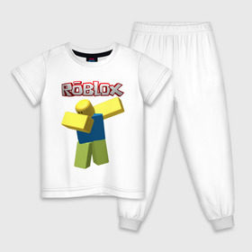 Детская пижама хлопок с принтом Roblox Dab в Петрозаводске, 100% хлопок |  брюки и футболка прямого кроя, без карманов, на брюках мягкая резинка на поясе и по низу штанин
 | Тематика изображения на принте: game | game roblox | logo roblox | online game | oof roblox dabbing | roblox | roblox dab | roblox noob | игра | игра роблокс | лого роблокс | онлайн игра | онлайн игра роблокс | роблокс | роблокс даб