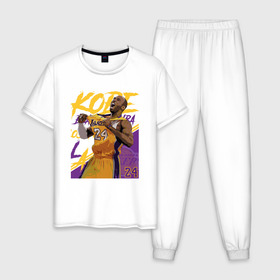 Мужская пижама хлопок с принтом Kobe - Lakers в Петрозаводске, 100% хлопок | брюки и футболка прямого кроя, без карманов, на брюках мягкая резинка на поясе и по низу штанин
 | basketball | black | bryant | game | james | kobe | kobebryant | lakers | lebron | los angeles | mamba | nba | rip | slam dunk | баскетбол | баскетболист | брайант | браянт | джеймс | игрок | коби | леброн | лейкерс | лос анджеле