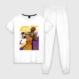 Женская пижама хлопок с принтом Kobe - Lakers в Петрозаводске, 100% хлопок | брюки и футболка прямого кроя, без карманов, на брюках мягкая резинка на поясе и по низу штанин | basketball | black | bryant | game | james | kobe | kobebryant | lakers | lebron | los angeles | mamba | nba | rip | slam dunk | баскетбол | баскетболист | брайант | браянт | джеймс | игрок | коби | леброн | лейкерс | лос анджеле