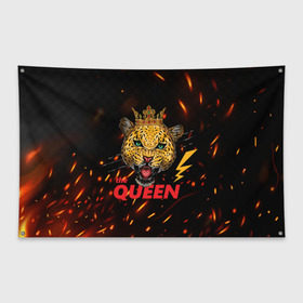 Флаг-баннер с принтом the Queen в Петрозаводске, 100% полиэстер | размер 67 х 109 см, плотность ткани — 95 г/м2; по краям флага есть четыре люверса для крепления | queen | большая кошка | королева | корона | кошка | леопард | львица | молния