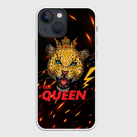 Чехол для iPhone 13 mini с принтом the Queen в Петрозаводске,  |  | queen | большая кошка | королева | корона | кошка | леопард | львица | молния