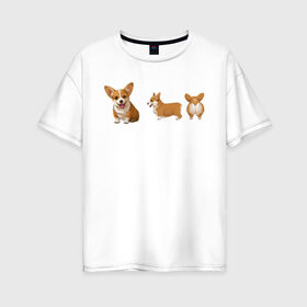 Женская футболка хлопок Oversize с принтом Корги в Петрозаводске, 100% хлопок | свободный крой, круглый ворот, спущенный рукав, длина до линии бедер
 | dogs | style | животные | корги | милые собаки | мимимишность | минимализм | модные | подарок | прикольные картинки | пушистая собака | собака | собаки | стиль | щенки