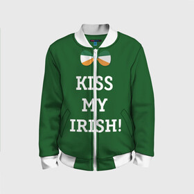 Детский бомбер 3D с принтом Kiss my Irish в Петрозаводске, 100% полиэстер | застегивается на молнию, по бокам два кармана без застежек, мягкие манжеты, по низу бомбера и на воротнике — эластичная резинка | британия | день святого патрика | золото | ирландия