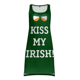 Платье-майка 3D с принтом Kiss my Irish в Петрозаводске, 100% полиэстер | полуприлегающий силуэт, широкие бретели, круглый вырез горловины, удлиненный подол сзади. | британия | день святого патрика | золото | ирландия