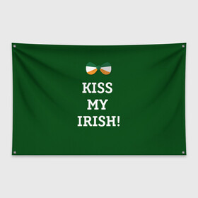 Флаг-баннер с принтом Kiss my Irish в Петрозаводске, 100% полиэстер | размер 67 х 109 см, плотность ткани — 95 г/м2; по краям флага есть четыре люверса для крепления | британия | день святого патрика | золото | ирландия