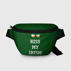 Поясная сумка 3D с принтом Kiss my Irish в Петрозаводске, 100% полиэстер | плотная ткань, ремень с регулируемой длиной, внутри несколько карманов для мелочей, основное отделение и карман с обратной стороны сумки застегиваются на молнию | британия | день святого патрика | золото | ирландия