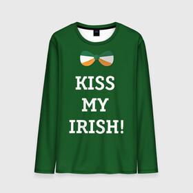 Мужской лонгслив 3D с принтом Kiss my Irish в Петрозаводске, 100% полиэстер | длинные рукава, круглый вырез горловины, полуприлегающий силуэт | британия | день святого патрика | золото | ирландия