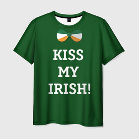 Мужская футболка 3D с принтом Kiss my Irish в Петрозаводске, 100% полиэфир | прямой крой, круглый вырез горловины, длина до линии бедер | британия | день святого патрика | золото | ирландия