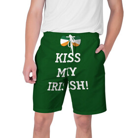 Мужские шорты 3D с принтом Kiss my Irish в Петрозаводске,  полиэстер 100% | прямой крой, два кармана без застежек по бокам. Мягкая трикотажная резинка на поясе, внутри которой широкие завязки. Длина чуть выше колен | британия | день святого патрика | золото | ирландия