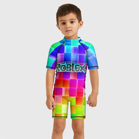 Детский купальный костюм 3D с принтом Роблокс в Петрозаводске, Полиэстер 85%, Спандекс 15% | застежка на молнии на спине | roblox | бро | геометрия | игры | квадраты | кубизм | кубы | линии | нуб | про | радуга | роблокс | человечки
