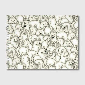 Альбом для рисования с принтом Корги ЧБ в Петрозаводске, 100% бумага
 | матовая бумага, плотность 200 мг. | corg | зубы | корги | милота | много | рыжие | собак | собака | собачки