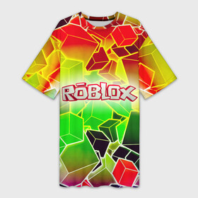 Платье-футболка 3D с принтом Роблокс в Петрозаводске,  |  | roblox | бро | геометрия | игры | квадраты | кубизм | кубы | линии | нуб | про | радуга | роблокс | человечки