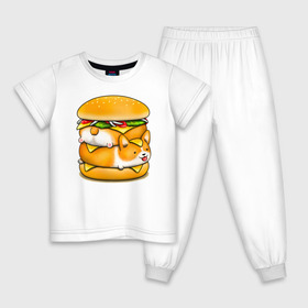 Детская пижама хлопок с принтом Корги в Петрозаводске, 100% хлопок |  брюки и футболка прямого кроя, без карманов, на брюках мягкая резинка на поясе и по низу штанин
 | Тематика изображения на принте: art | burger | chees | corgi | dog | арт | бургер | еда | корги | миска | собака | сыр | чизбургер